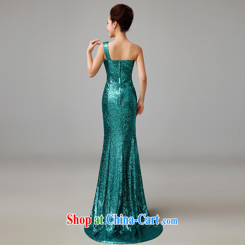 Time his long, banquet evening toast crowsfoot Service Bridal Fashion moderator female Dinner Evening Dress Evening Dress store stage dark green single shoulder dress green XXL, time, and shopping on the Internet