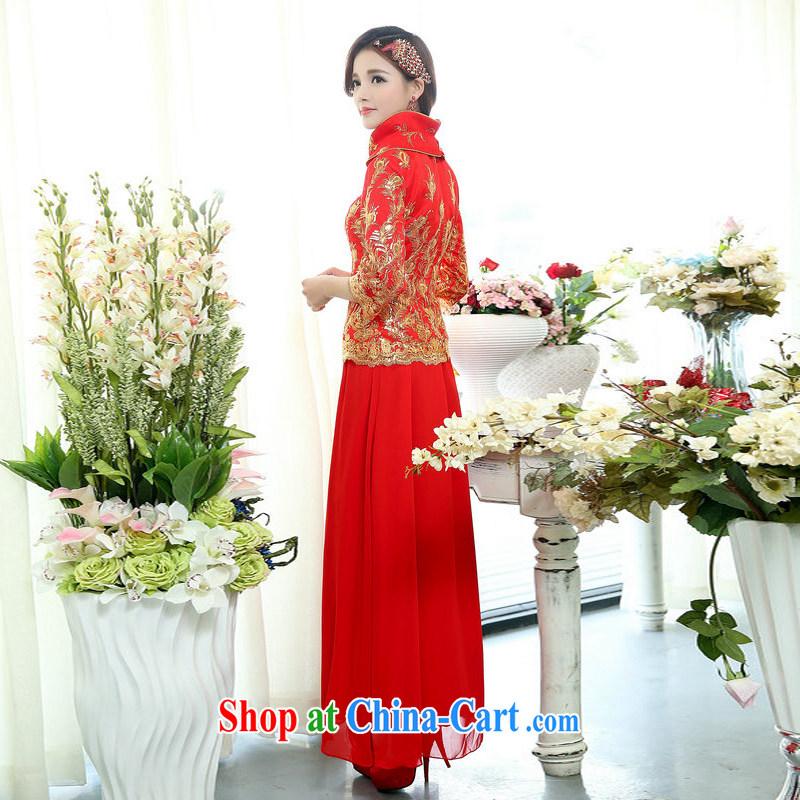 New original Chinese wind bridal 7 sub-cuff high-collar Lace Embroidery, national dress body long skirt kit, cultivating two-piece dress gold 3XL jersey, Michael, on-line shopping