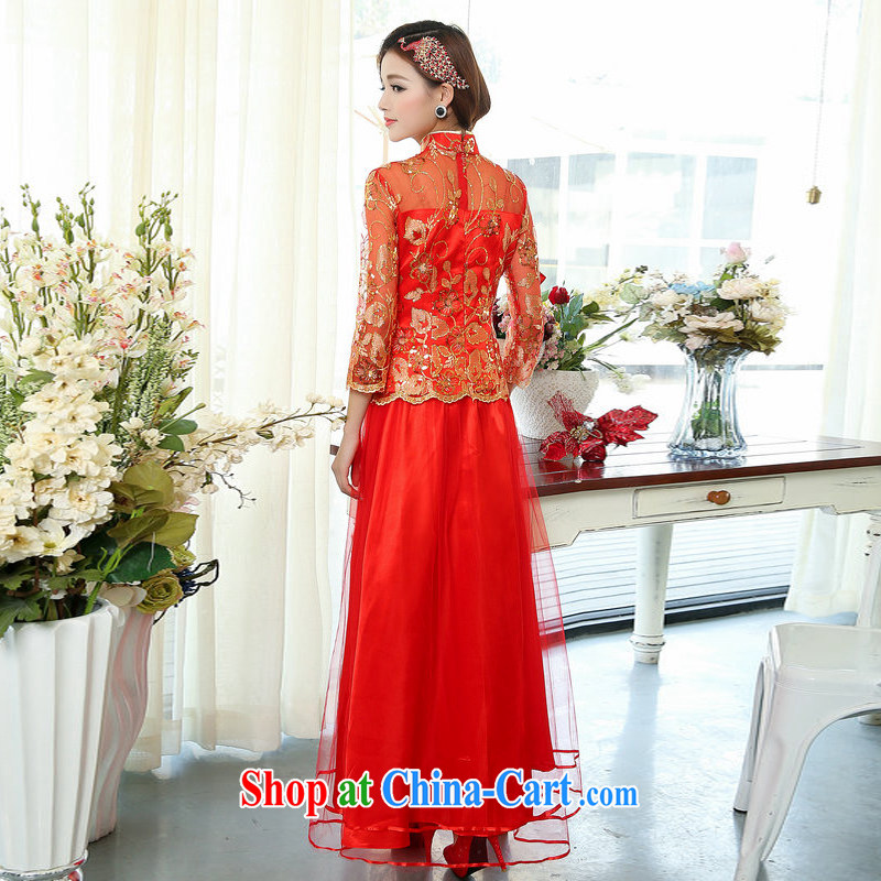 New retro China wind bridal 7 sub-cuff fluoroscopy Lace Embroidery, national dress body long skirt kit, cultivating two-piece dress red 3XL, Michael, shopping on the Internet
