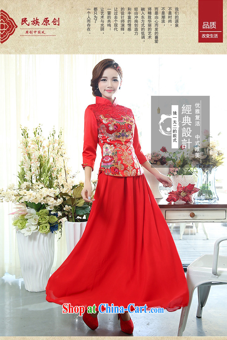 New China wind 7 a bride cuff with lace embroidery, ethnic retro dress body long skirt kit, cultivating two-piece dresses fluoro red 3XL pictures, price, brand platters! Elections are good character, the national distribution, so why buy now enjoy more preferential! Health