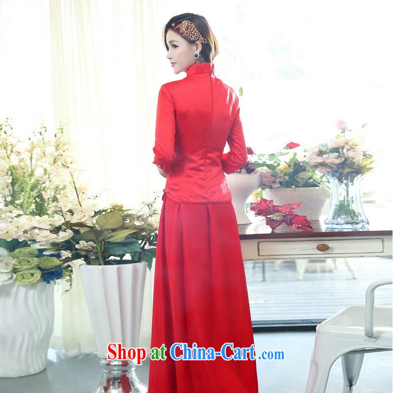 New China wind 7 a bride cuff with lace embroidery, ethnic retro dress body long skirt kit, cultivating two-piece dresses fluoro red 3XL, Michael, shopping on the Internet