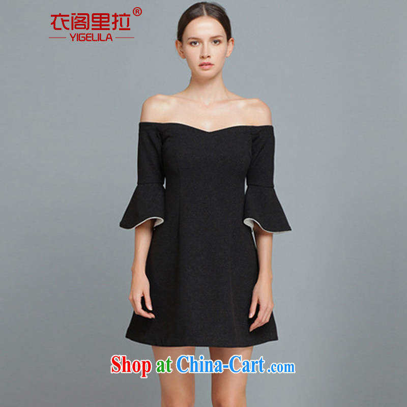 Yi Ge lire a field for your shoulders style dress skirt the temperament, thick short sleeved dresses skirts black 6463 XL, Yi Ge lire (YIGELILA), online shopping