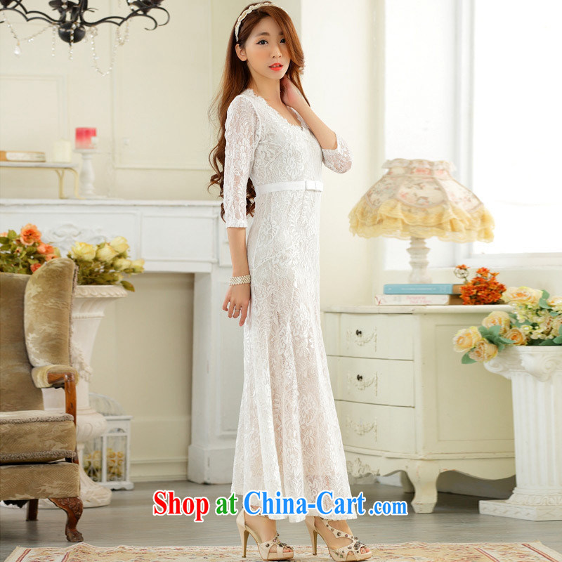 September 9731 dress #big high-end lace sexy V collar, long sleeves, the dress code dress white XXXL, A . J . BB, shopping on the Internet