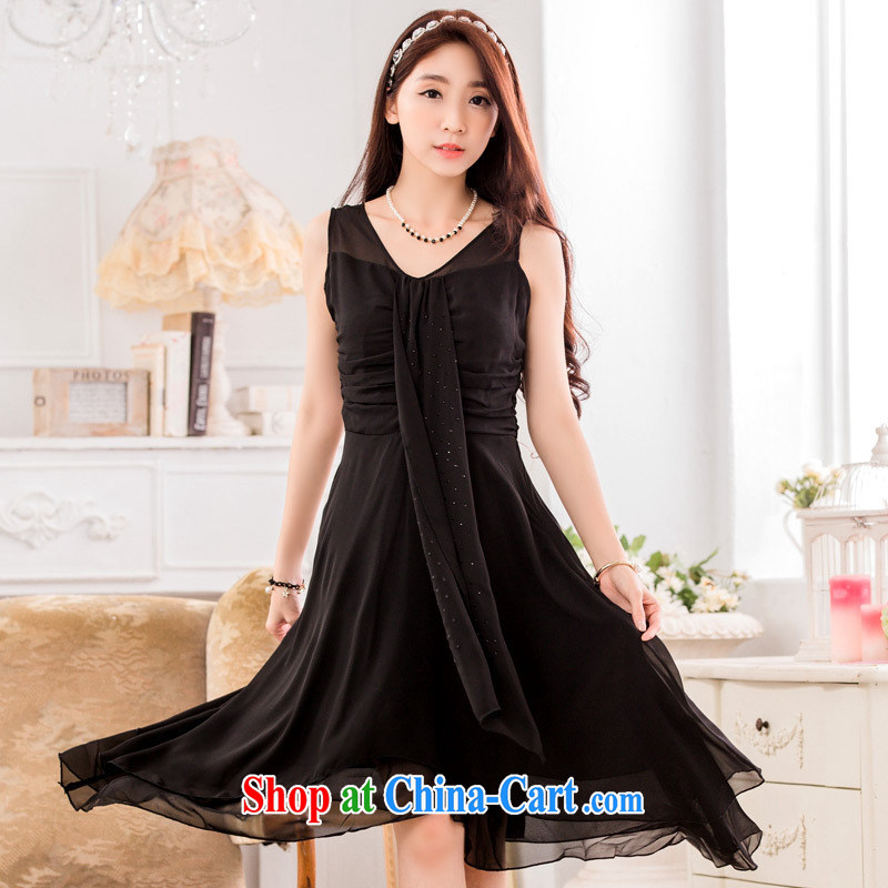 September 9832 dress #Korean elegant hot drill video thin does not rule out the ribbon snow woven large code dress dress black, code, A . J . BB, shopping on the Internet
