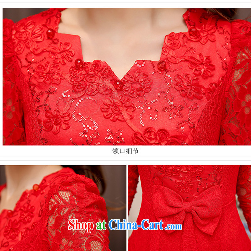 Caesar 241 brides and sprinkle with back-door service stitching lace 9 long-sleeved Openwork sleeves, with round-collar dress Annual Meeting banquet ball Evening Dress red XXL, TRIUMPHANTKS, shopping on the Internet