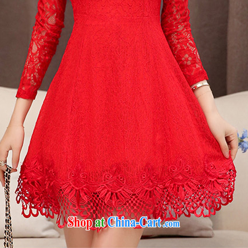 Caesar 243 stitching lace dresses dress Openwork sleeves 9 sub-cuff round-collar bridal back door service serving toast annual dinner dance evening dress red XXL, TRIUMPHANTKS, shopping on the Internet