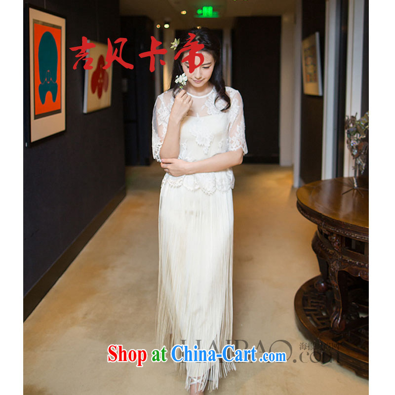 The Bekaa in Dili 3213 _2015 spring new Gao Yuanyuan stylish lace short-sleeved stitching flow SU SHEN dresses white L