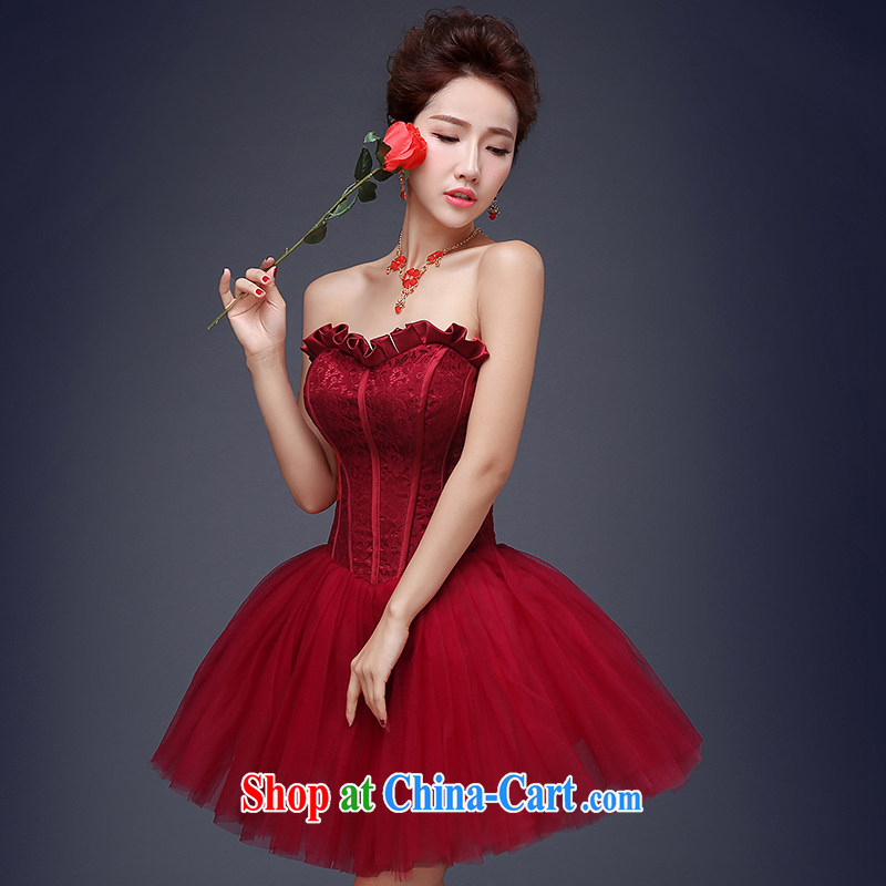 Wei Qi toast service 2015 new summer wiped chest short small dress wine red bridal wedding banquet dress female wine red S, Qi wei (QI WAVE), online shopping