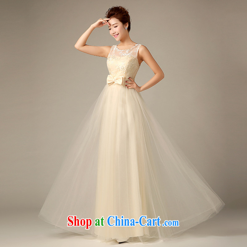 Sophie HIV than long bridesmaid clothing summer champagne color dual-shoulder lace wedding dress bridesmaid dress dress small banquet dress dress girl champagne color L