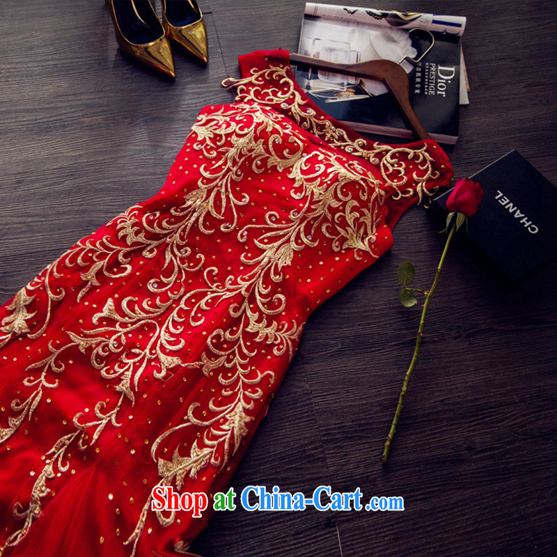 Art 100 Su Ge wedding dresses 2015 new embroidery cheongsam dress graphics thin crowsfoot long evening dress retro bridal toast serving red custom + _30