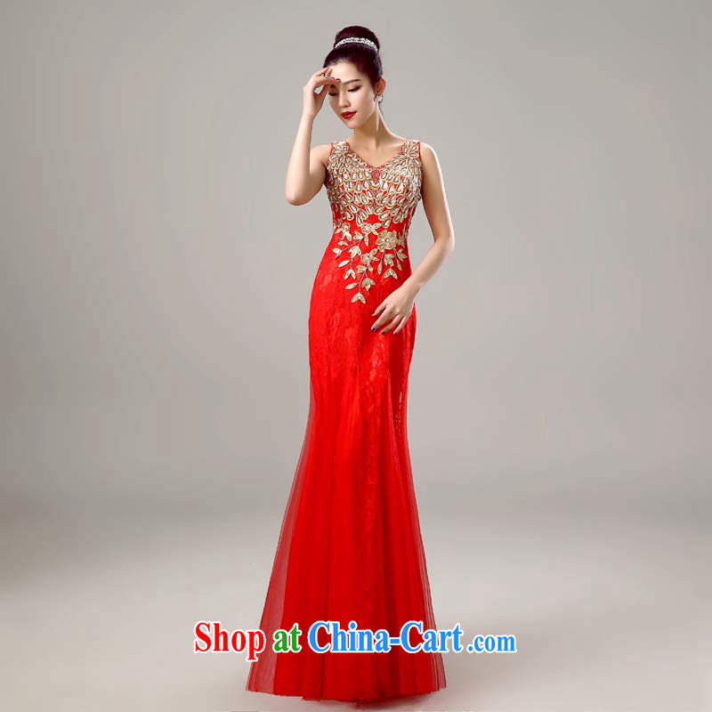 Diane M Qi 2015 new shoulders V collar red long wedding dresses bridal toast serving long marriage dress red XXL, Diane M-kay, shopping on the Internet