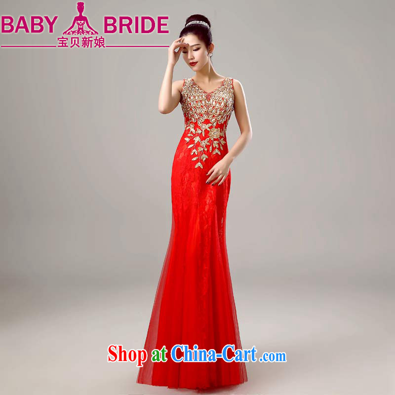 Baby bridal 2015 spring new dual-shoulder bridal toast winter clothing stylish Red Beauty banquet dress female long red XXL
