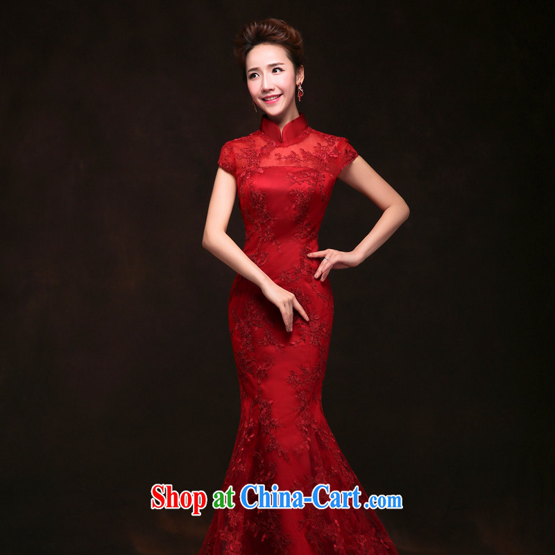 Performing Arts 100 Su-ge 2015 wedding dresses fall and winter New Long back exposed bridal dresses serving toast retro lace wine red cheongsam red custom + $30, 100 for performing arts show pavilion, shopping on the Internet