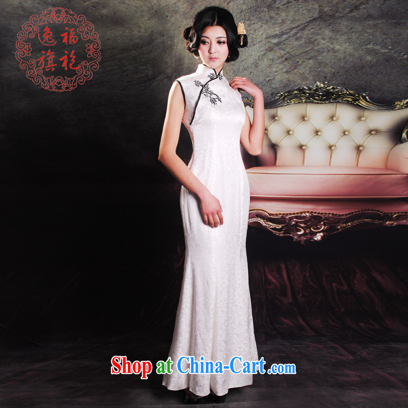 once and for all, new summer dresses, white Chinese Dress at Merlion dress cheongsam long manually dresses silk high-end custom white XL 10 day shipping