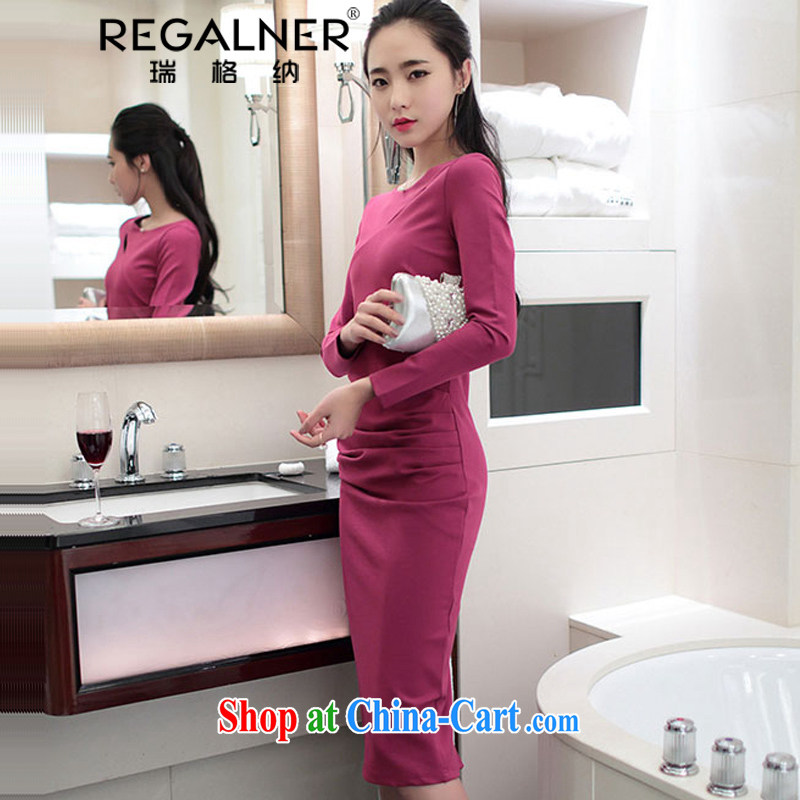 Ryan, the 2015 spring and summer new Korean style beauty sexy long-sleeved back exposed solid dress Openwork the forklift truck dress long skirt of red L, Ryan Wagner (REGALNER), shopping on the Internet