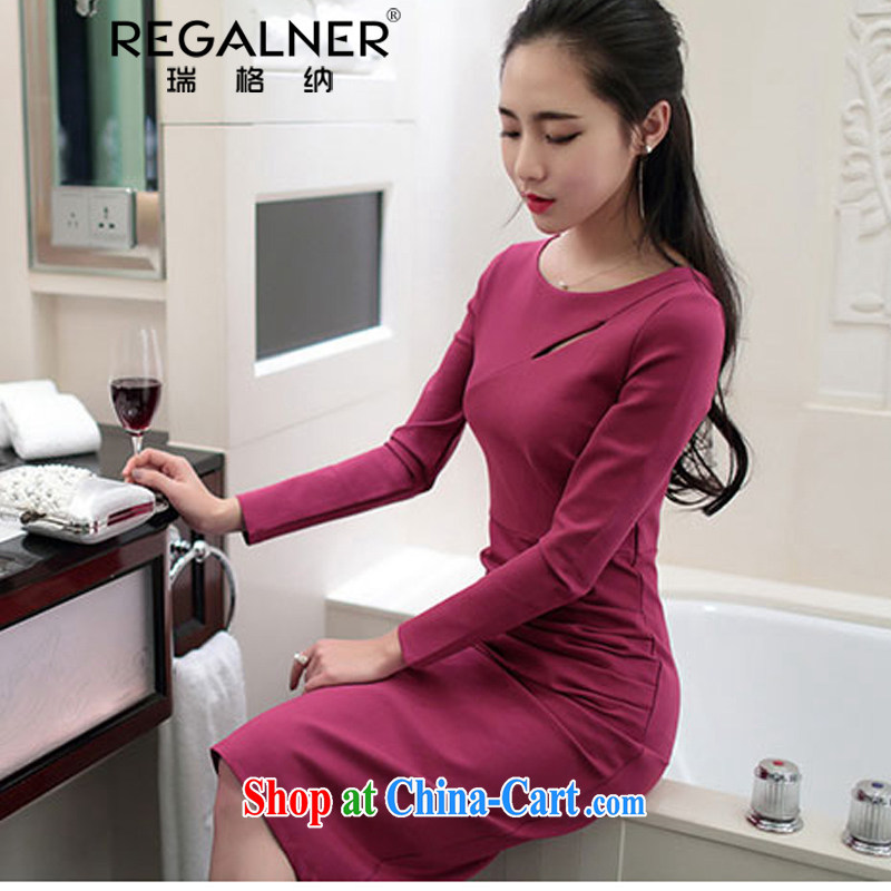 Ryan, the 2015 spring and summer new Korean style beauty sexy long-sleeved back exposed solid dress Openwork the forklift truck dress long skirt of red L, Ryan Wagner (REGALNER), shopping on the Internet