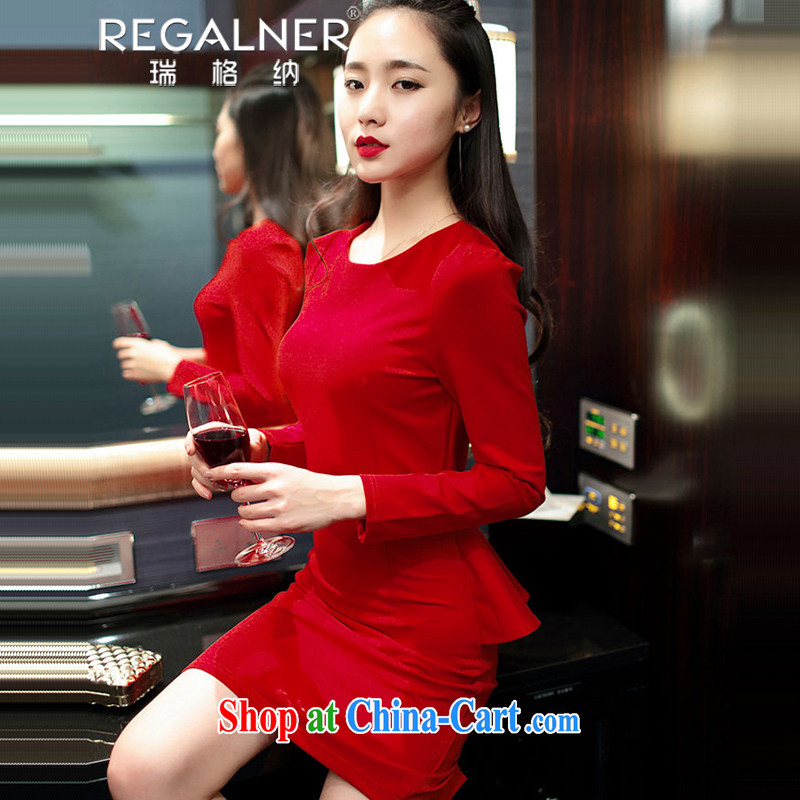 Ryan, the 2015 spring and summer new Korean long-sleeved sexy elegant beauty skirt solid thick dress red wedding dress black XXL, Ryan Wagner (REGALNER), shopping on the Internet
