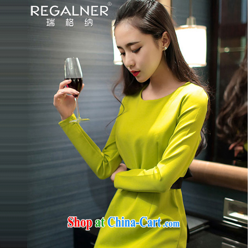 Ryan, the 2015 Spring and Autumn female New Name Yuan appointment dress thick long-sleeved sexy package and lady solid dresses fluorescent yellow L, Ryan Wagner (REGALNER), shopping on the Internet