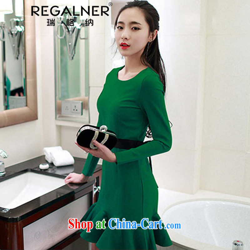 Ryan, the 2015 Spring and Autumn female New Name Yuan appointment dress thick long-sleeved sexy package and lady solid dresses fluorescent yellow L, Ryan Wagner (REGALNER), shopping on the Internet