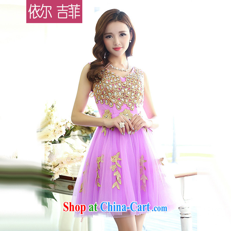 Spring 2015 new shaggy Web dresses evening gown bridal toast clothing evening dress diamond Fung Wing retro girls decorated in the US in spring and summer dresses purple XL