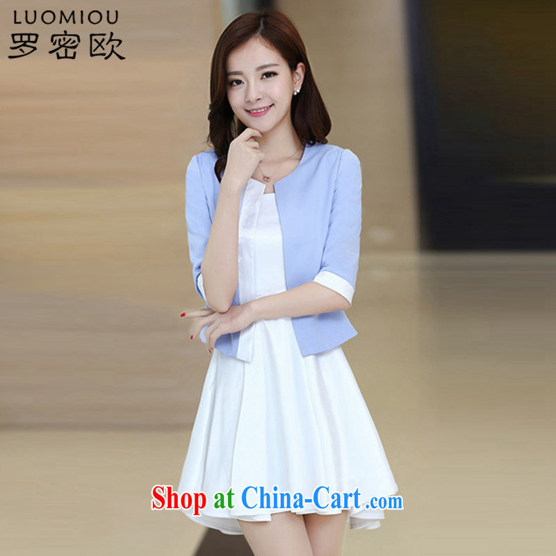 Romeo 2015 summer new dress clothes and elegant ladies cultivating two-piece dress skirt A 9160 blue M