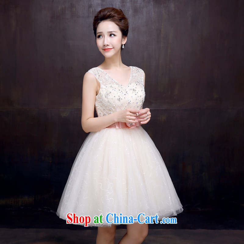 The married Yi wedding dresses new 2015 shoulders deep V-neck light drill bridal toast dress short red, champagne color XL, dumping the married Yi, shopping on the Internet