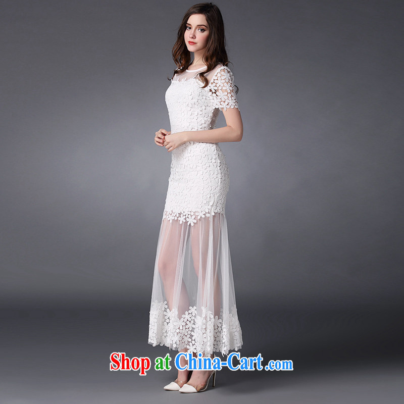 Property is property, accompanied by Madame service 2015 spring and summer new women water-soluble lace flower stitching Web yarn goddess level bows dress uniform dress white L, property, language (wuyouwuyu), online shopping