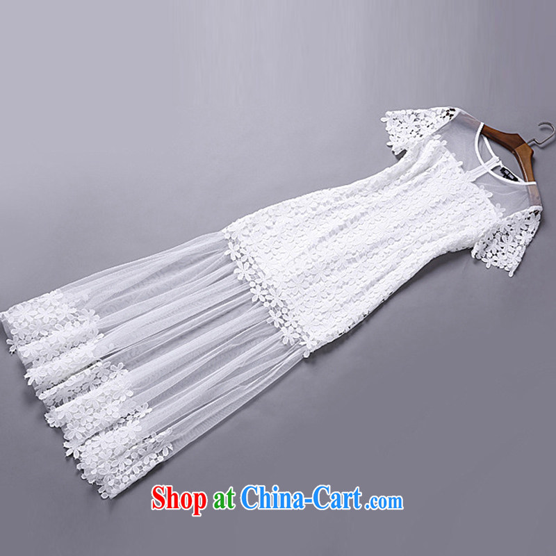 Property is property, accompanied by Madame service 2015 spring and summer new women water-soluble lace flower stitching Web yarn goddess level bows dress uniform dress white L, property, language (wuyouwuyu), online shopping