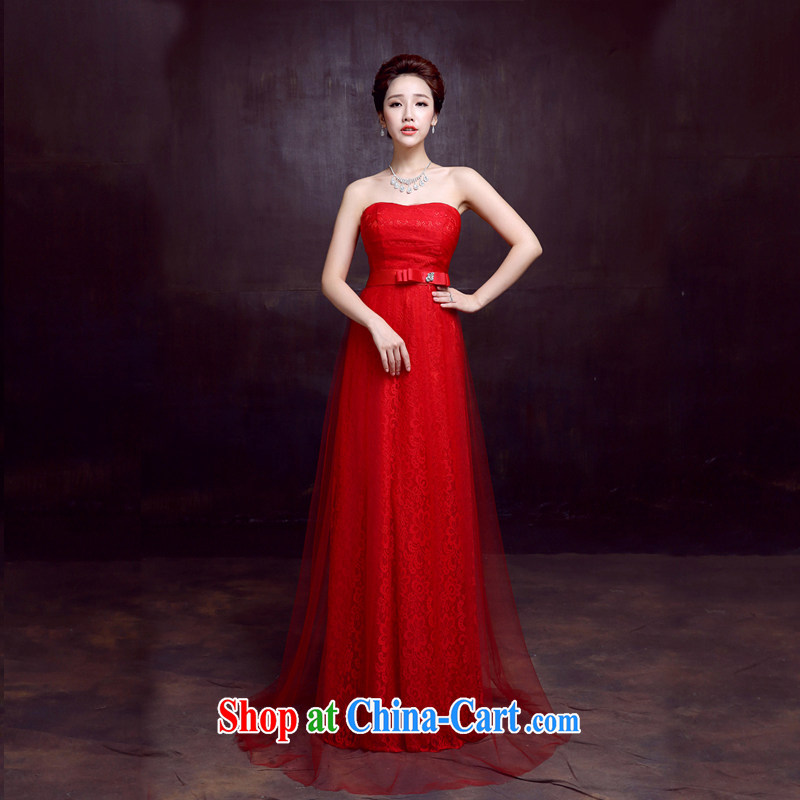 The married Yi wedding dresses new 2015 sexy bare chest bridal toast clothing red fall wedding dress red XXL