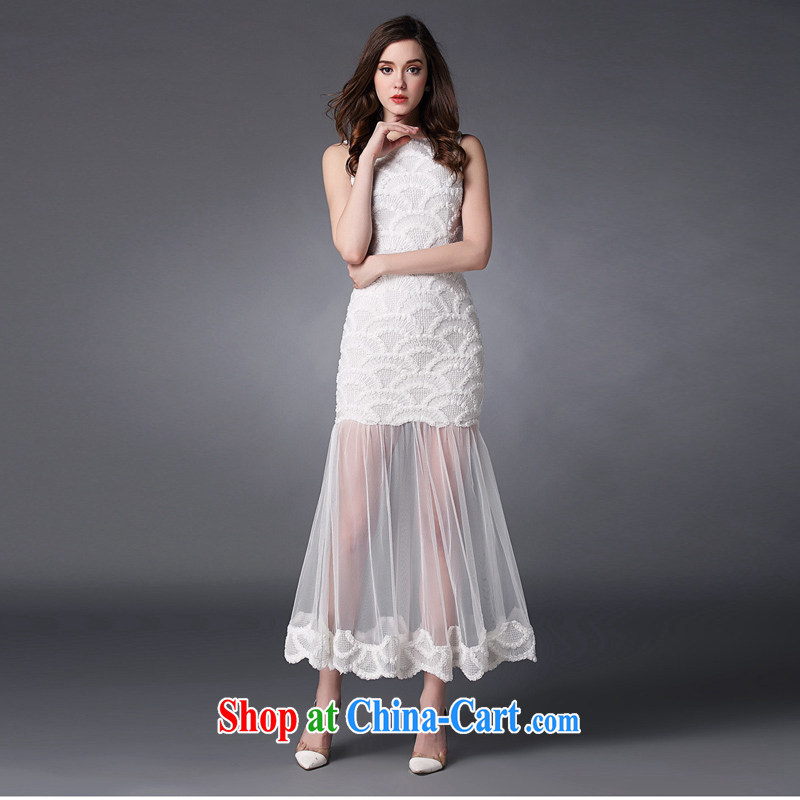 Property is property, white toast service 2015 spring and summer, the girl with the flower Web yarn straps goddess aura long skirt sister bridesmaid serving long dress white L, property, language (wuyouwuyu), online shopping
