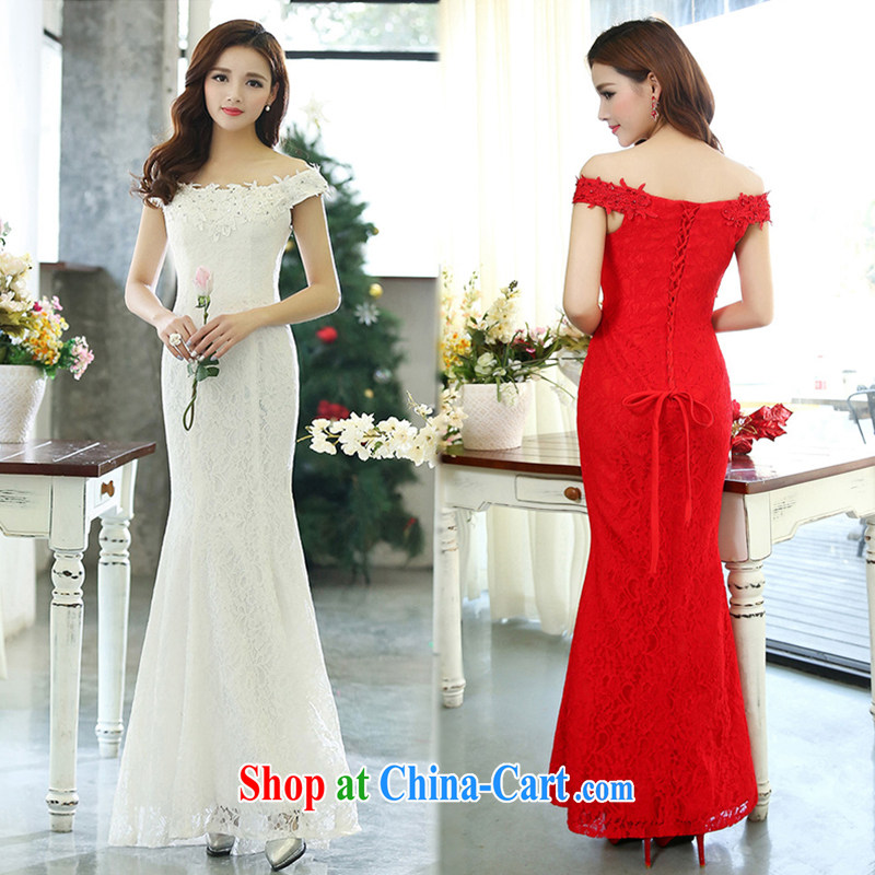 Toasting Service Bridal wedding service 2015 spring and summer new stylish women sense of the word for your shoulders lace crowsfoot long banquet dress red XL, in accordance with, the Philippines (YouR . GF), online shopping