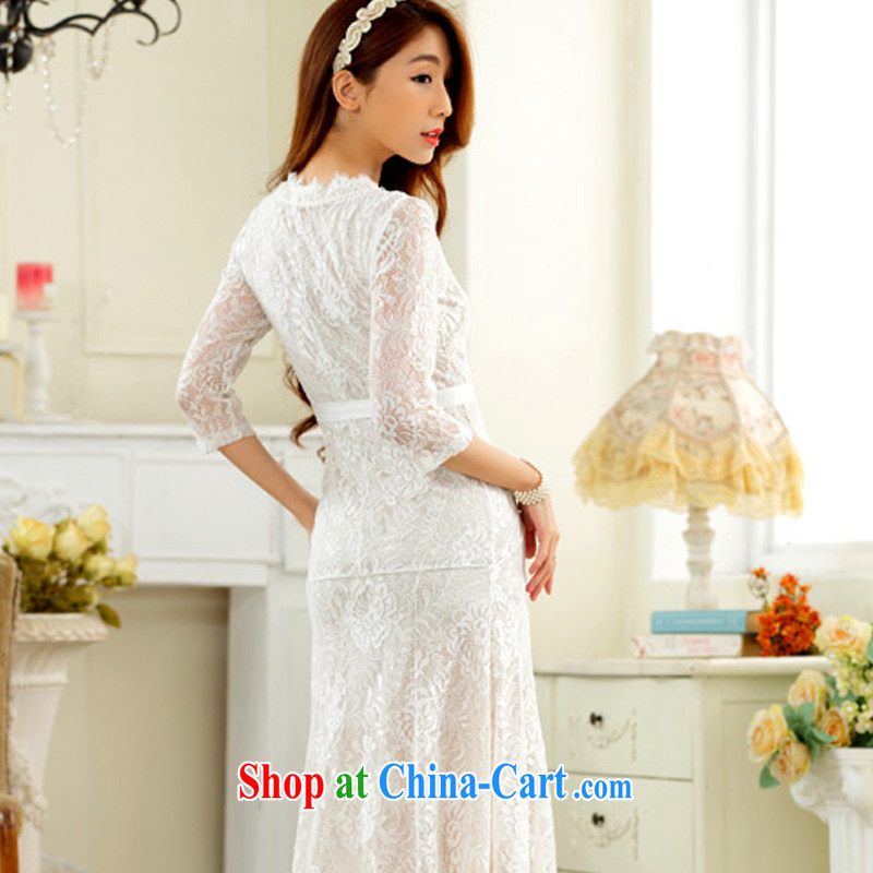 AIDS has been their big high-end lace sexy V collar, long sleeves, the dress code dress A 9731 - 1 white XXXL, AIDS has Qi (Aiyaqi), shopping on the Internet