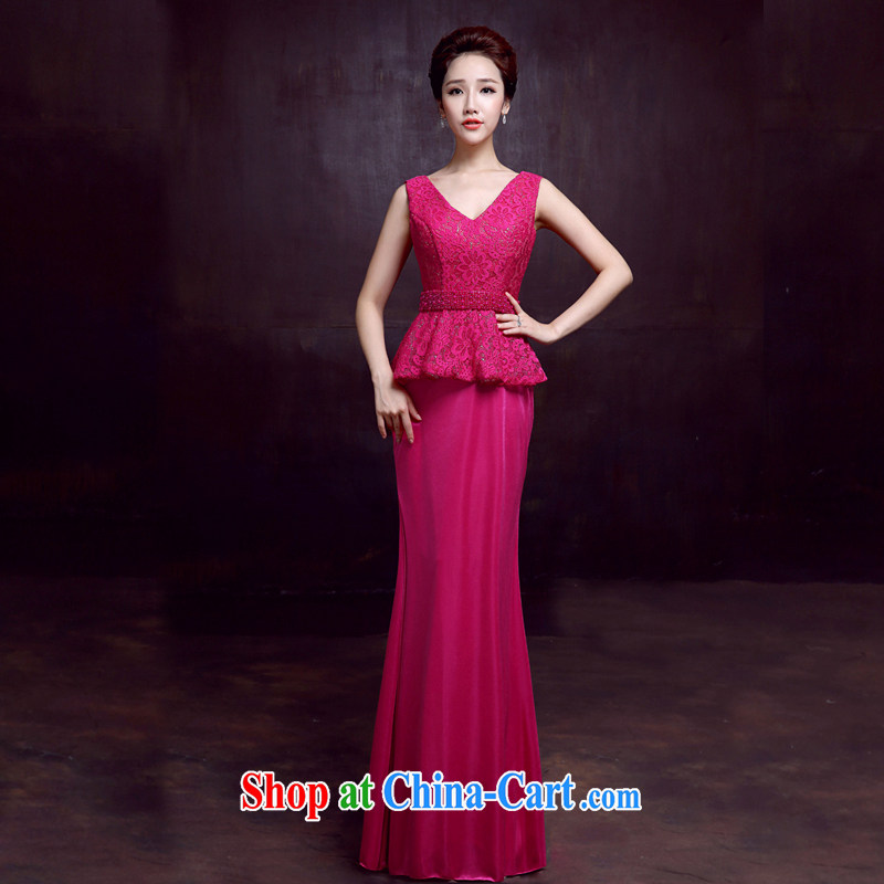 The married Yi wedding dresses new 2015 double-shoulder deep V-neck bridal toast evening dress of red long lace better red XXL