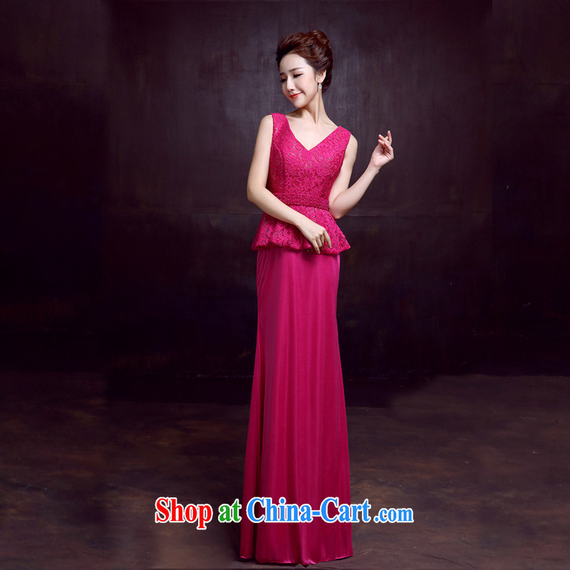 The married Yi wedding dresses new 2015 double-shoulder deep V-neck bridal toast evening dress of red long lace of red XXL, dumping the woman, shopping on the Internet