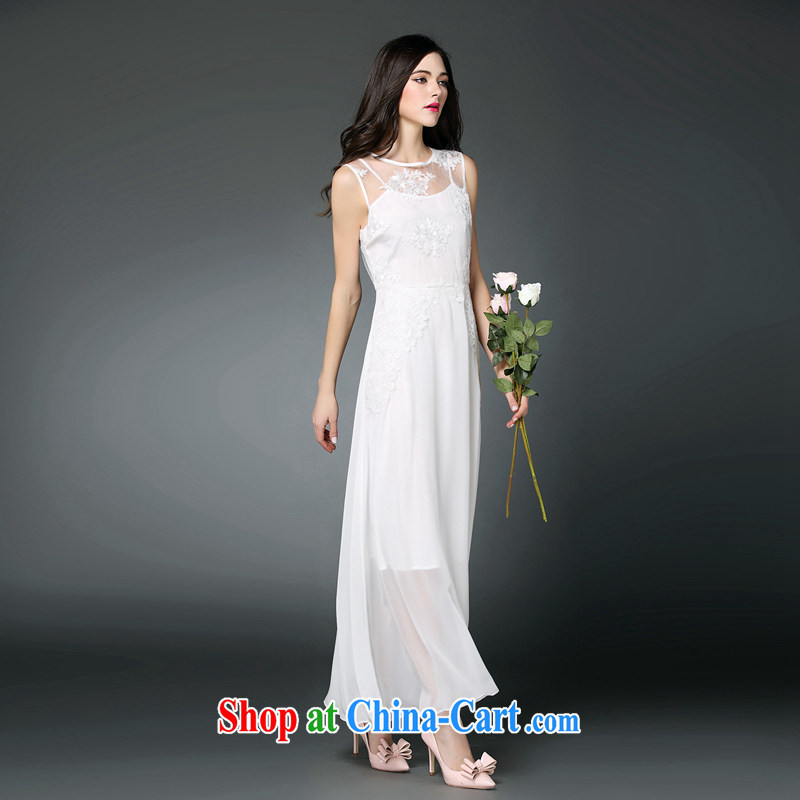 A property, 2015 new women's clothing to the embroidery lace stitching softness the goddess aura long skirt bridesmaid dress uniform toast serving white L, property, language (wuyouwuyu), online shopping