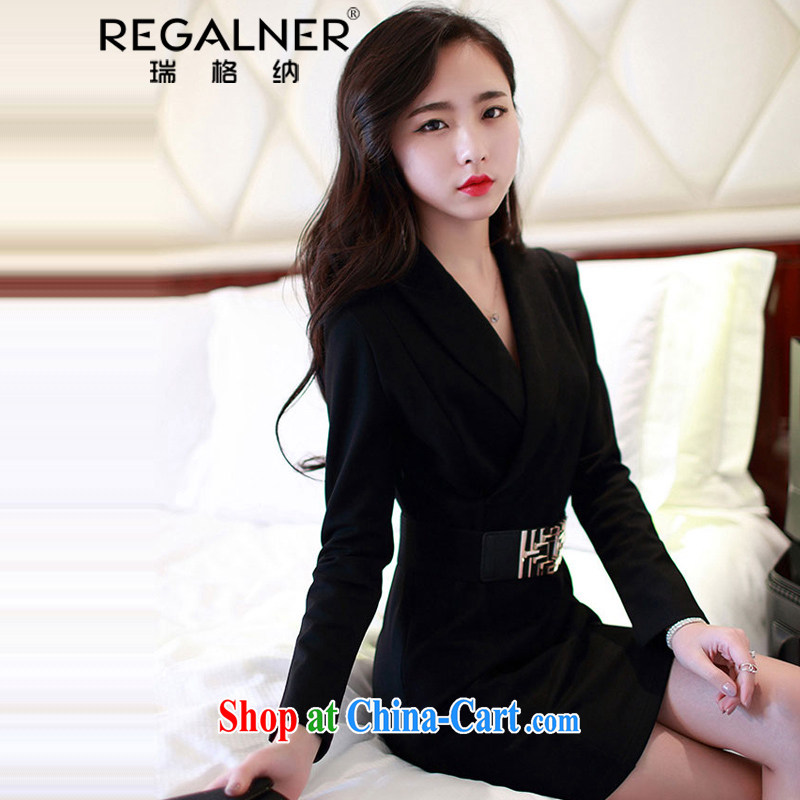 Ryan, spring and autumn 2015 female New Name-yuan appointment dress thick long-sleeved package and lady solid dress black XL