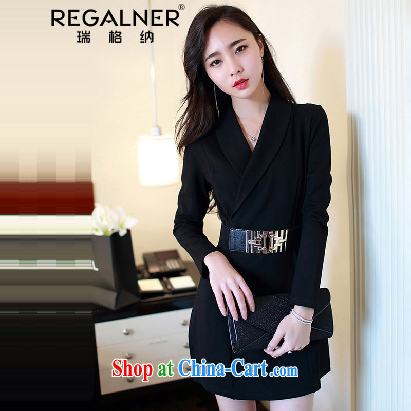 Ryan, spring and autumn 2015 ladies' new name-yuan appointment dress thick long-sleeved package and lady solid dress black XL, Ryan Wagner (REGALNER), shopping on the Internet