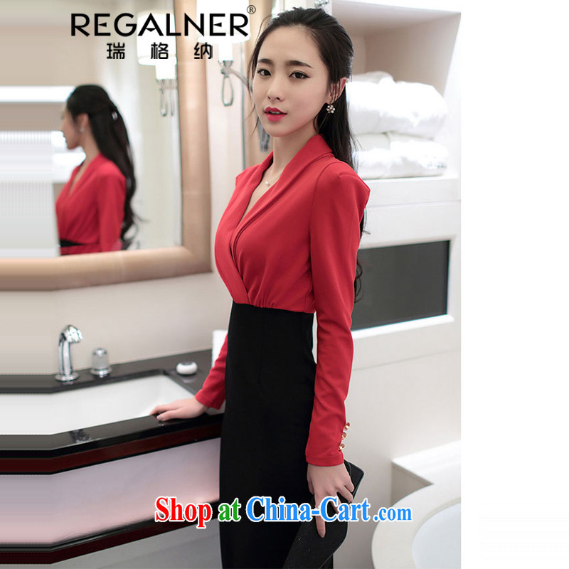 Ryan, spring and autumn 2015 new female name yuan style dress shirt sexy beauty package and solid dresses red and black XL, Ryan Wagner (REGALNER), shopping on the Internet
