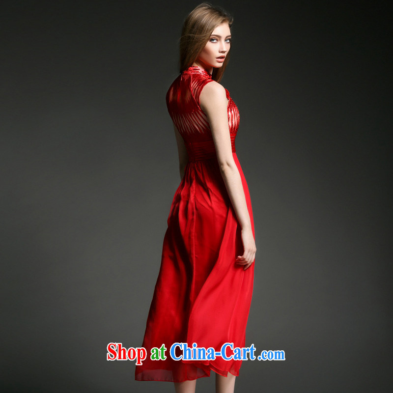 Snow Caynova woven dresses 2015 new European style sexy embroidery, cultivating long dress red XL, Caynova, shopping on the Internet