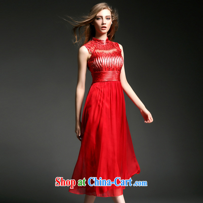 Snow Caynova woven dresses 2015 new European style sexy embroidery, cultivating long dress red XL, Caynova, shopping on the Internet