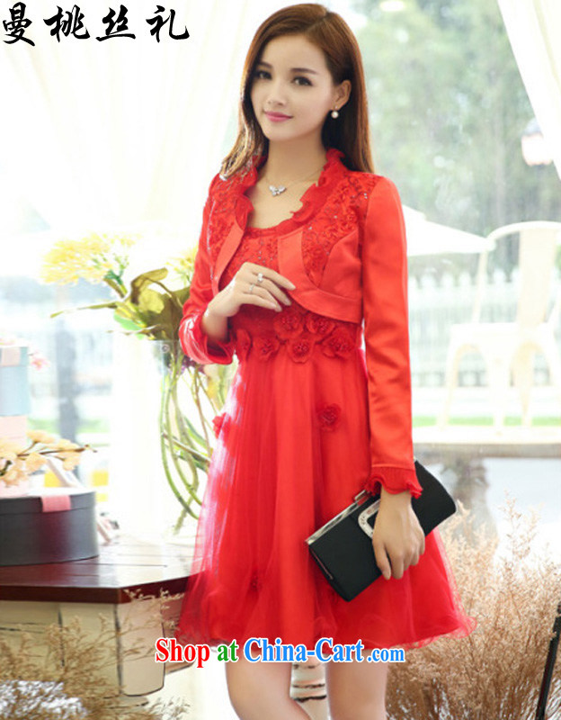 Cayman commercial silk gift wedding dresses women's clothing 2015 spring loaded new Korean stylish buds silk flowers by GALLUS DRESS small jacket two-piece wedding dress back door red XXXL