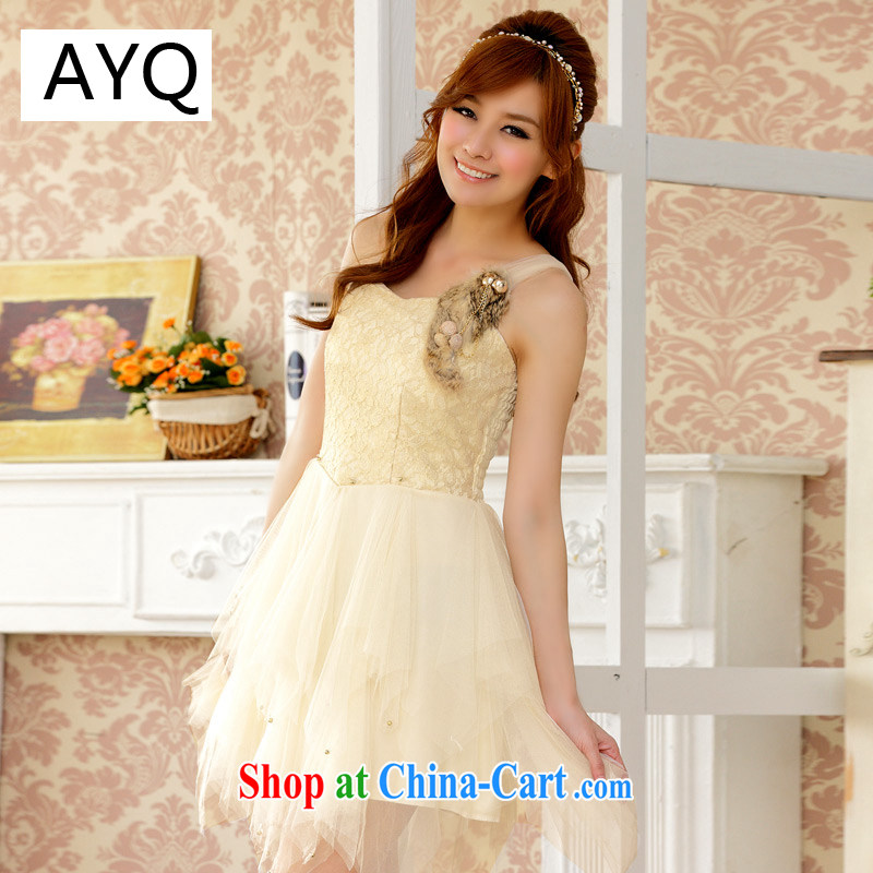 AIDS has been Qi stylish single shoulder Seto rabbit hair Web yarn Princess dress dresses 9201 A - 1 champagne color XXXL