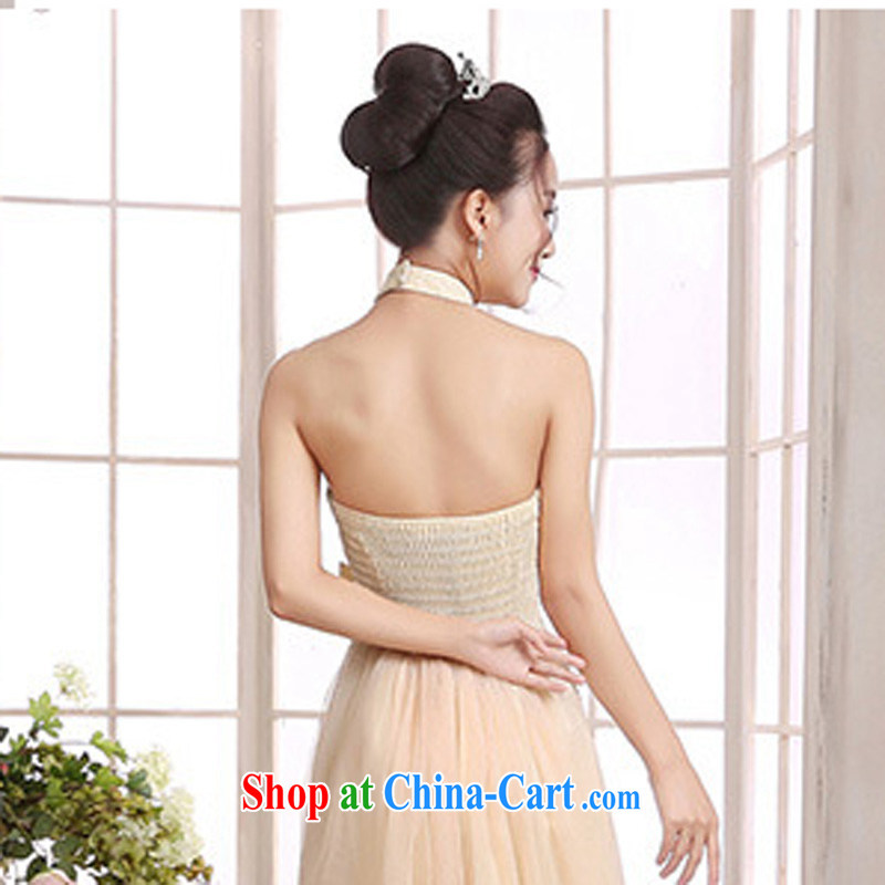 The package mail Korean goddess aura, sin of the neck back exposed bare shoulders pink small dress bridal evening dress holiday show longer dresses champagne color code F, JK 2. YY, shopping on the Internet