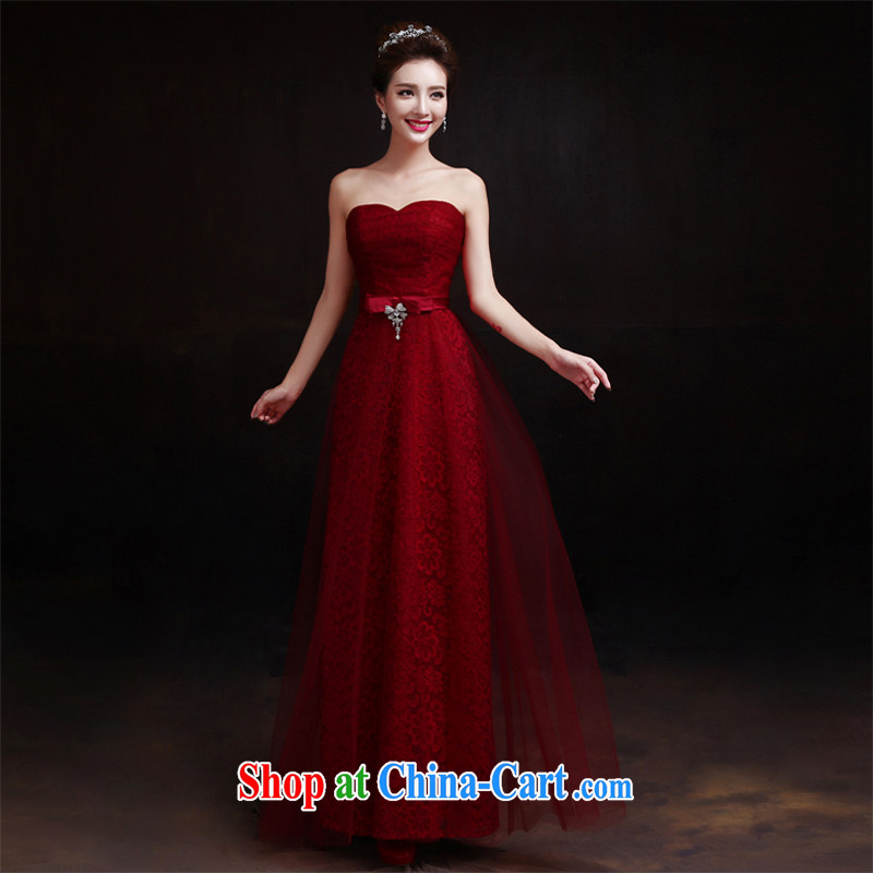 The married Yi wedding dresses new 2015 sexy bare chest bridal toast clothing red fall wedding dress wine red XXL
