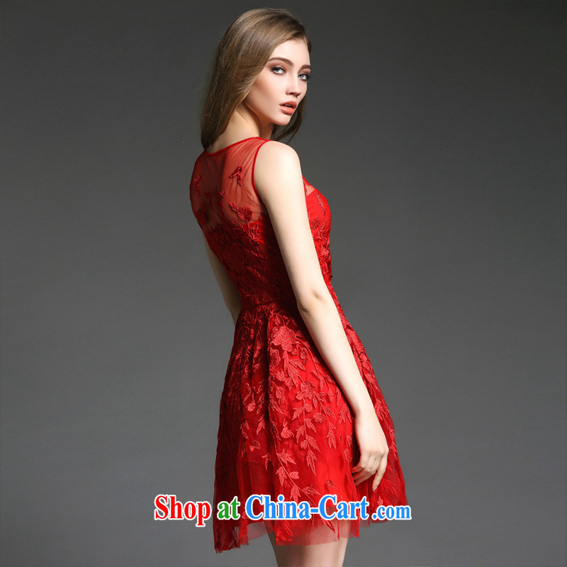 Caynova 2015 new stylish sexy yarn Web gold embroidery beauty graphics thin dress dresses red XL, Caynova, shopping on the Internet