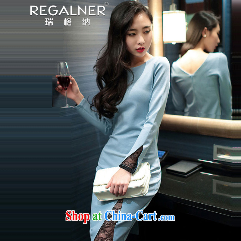 Ryan, the 2015 spring and summer New Name Yuan elegant sexy fluoroscopy lace package and dress dress long skirt Black blue XL