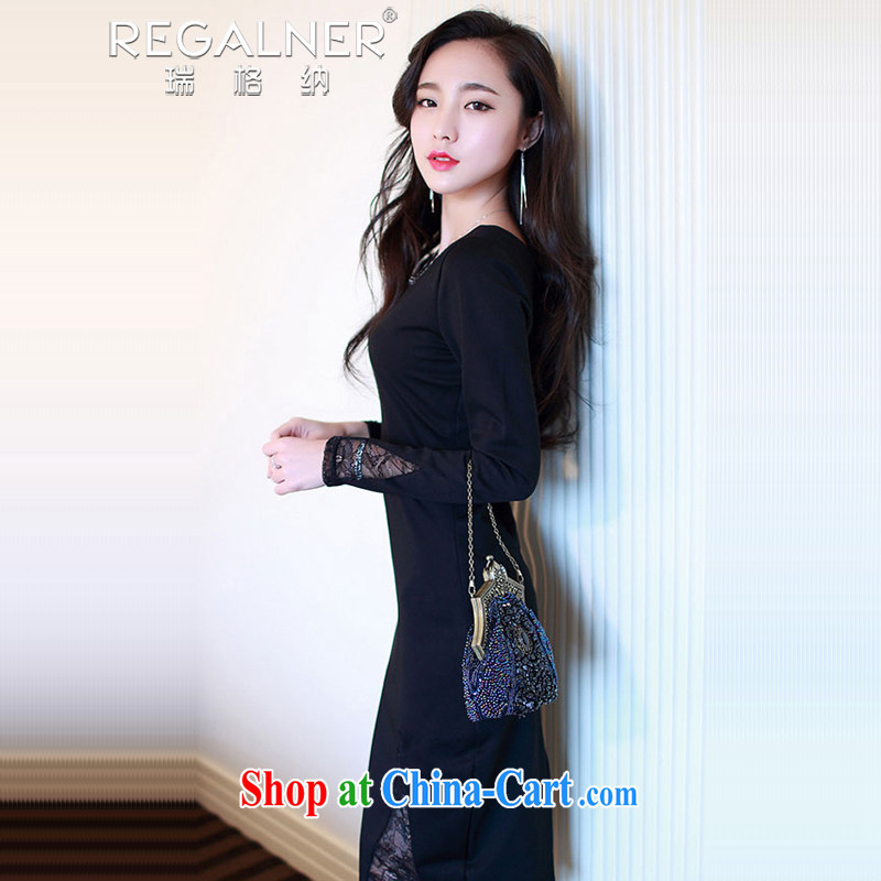 Ryan, the 2015 spring and summer New Name-yuan and elegant sense of fluoroscopy lace package and dress dress long skirt Black and Blue XL, Ryan Wagner (REGALNER), shopping on the Internet