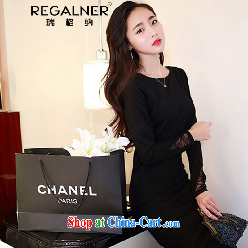 Ryan, the 2015 spring and summer New Name-yuan and elegant sense of fluoroscopy lace package and dress dress long skirt Black and Blue XL, Ryan Wagner (REGALNER), shopping on the Internet