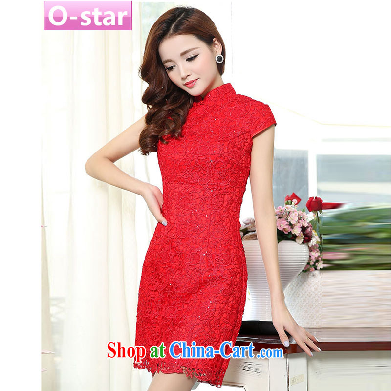 O - Star 2015 spring and summer new toast Service Bridal load short-sleeved dresses dresses wedding dresses short red lace female Red 2 XXL, O - Star, shopping on the Internet