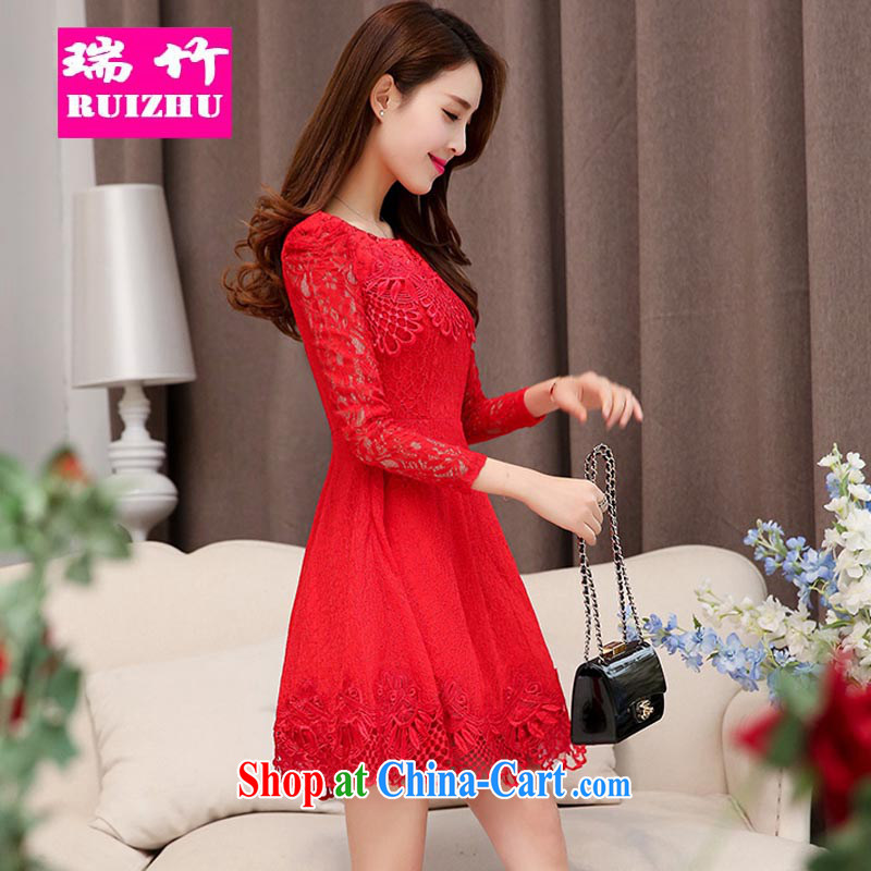 Shui bamboo 2015 new toast serving summer marriages Wedding Fashion short red double-shoulder dress lace graphics thin red XL, Shui bamboo (RUIZHU), online shopping
